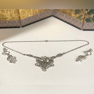 Vintage Milano Sterling and Crystal Necklace and Earring Set